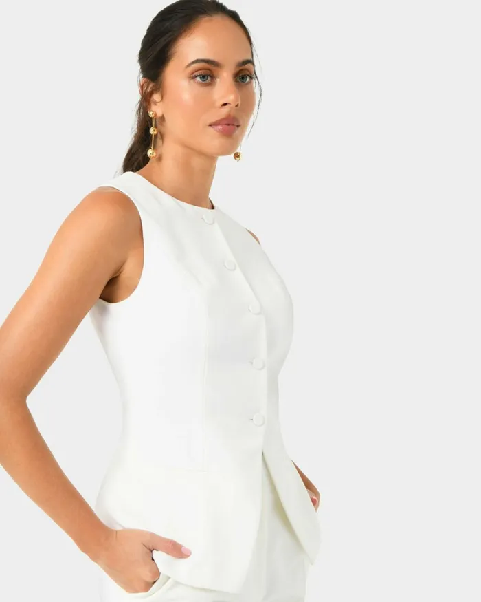 Forcast Nikki Longline Vest Warm Taupeivoryblack Women TShirts and Tops