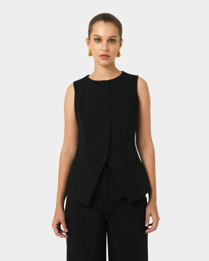 Forcast Nikki Longline Vest Warm Taupeivoryblack Women TShirts and Tops