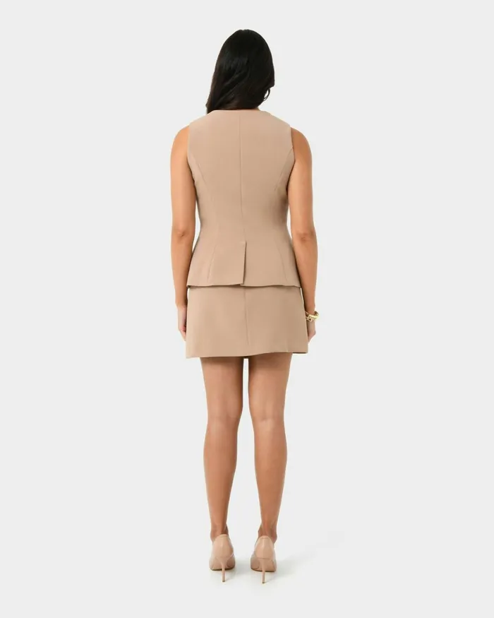Forcast Nikki Longline Vest Warm Taupeivoryblack Women TShirts and Tops