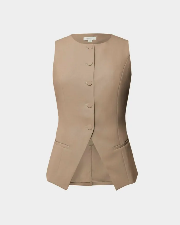 Forcast Nikki Longline Vest Warm Taupeivoryblack Women TShirts and Tops