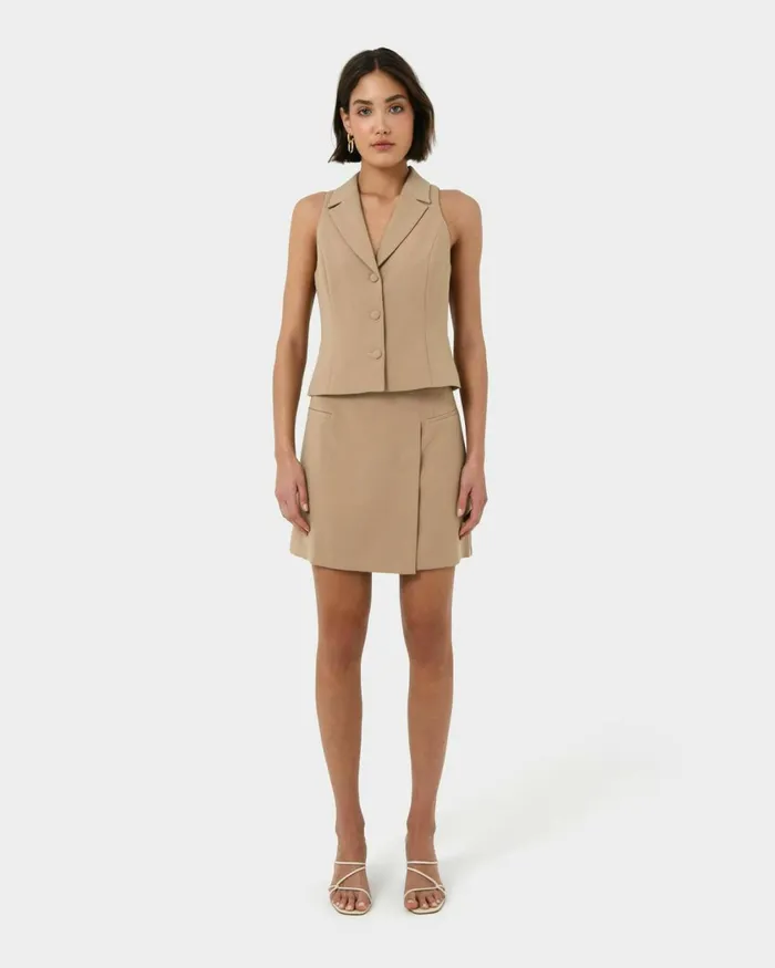 Forcast Nikki Mini Wrap Skirt Warm Taupewhiteblack Women Mini Skirts