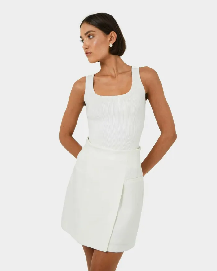 Forcast Nikki Mini Wrap Skirt Warm Taupewhiteblack Women Mini Skirts
