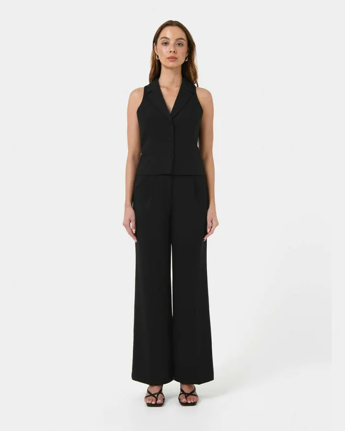 Forcast Nikki Tailored Elastic Pants Warm Taupeivoryblack Women HighWaisted Pants