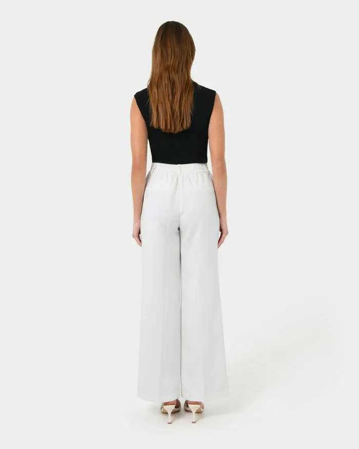 Forcast Nikki Tailored Elastic Pants Warm Taupeivoryblack Women HighWaisted Pants