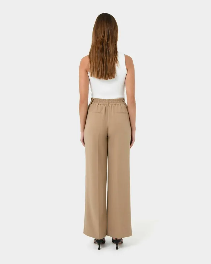 Forcast Nikki Tailored Elastic Pants Warm Taupeivoryblack Women HighWaisted Pants