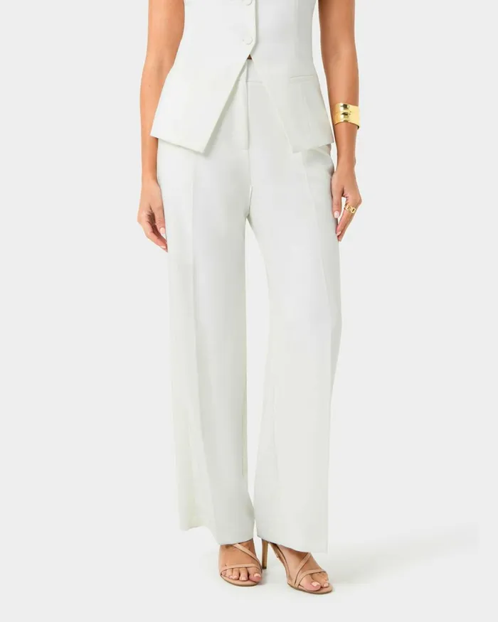 Forcast Nikki Tailored Pants Warm Taupeivoryblack Women HighWaisted Pants