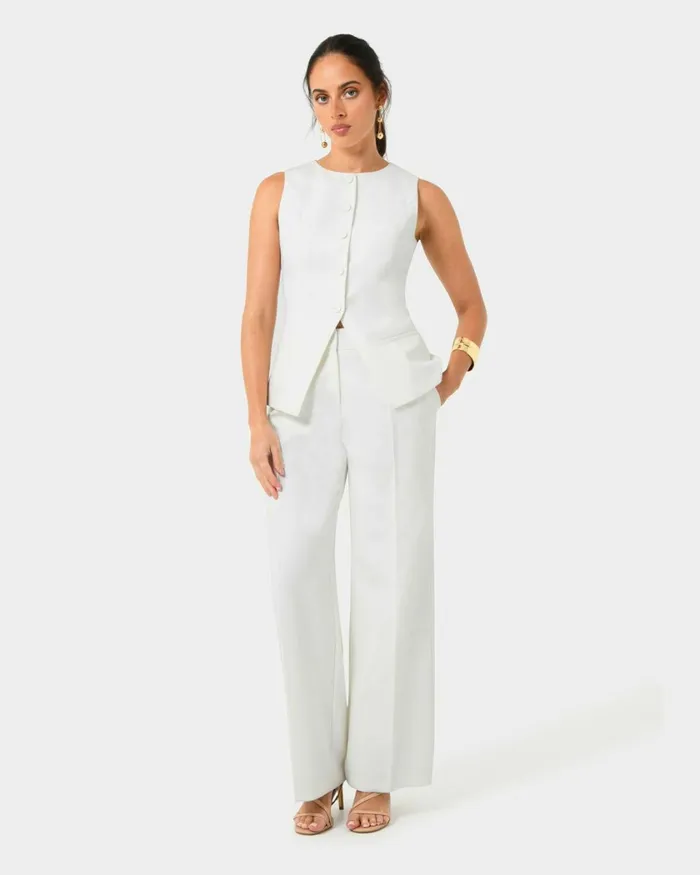 Forcast Nikki Tailored Pants Warm Taupeivoryblack Women HighWaisted Pants