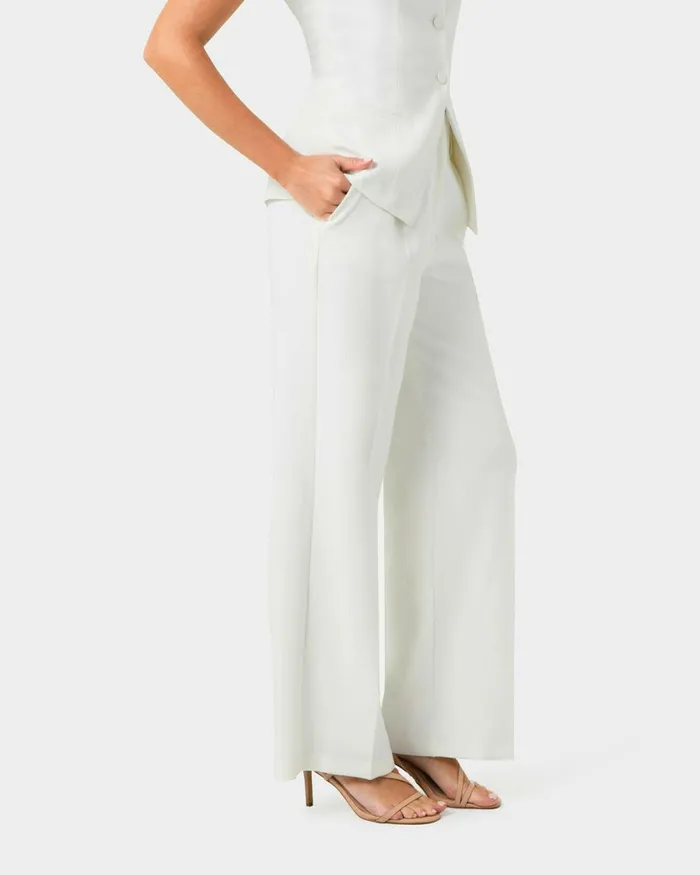 Forcast Nikki Tailored Pants Warm Taupeivoryblack Women HighWaisted Pants