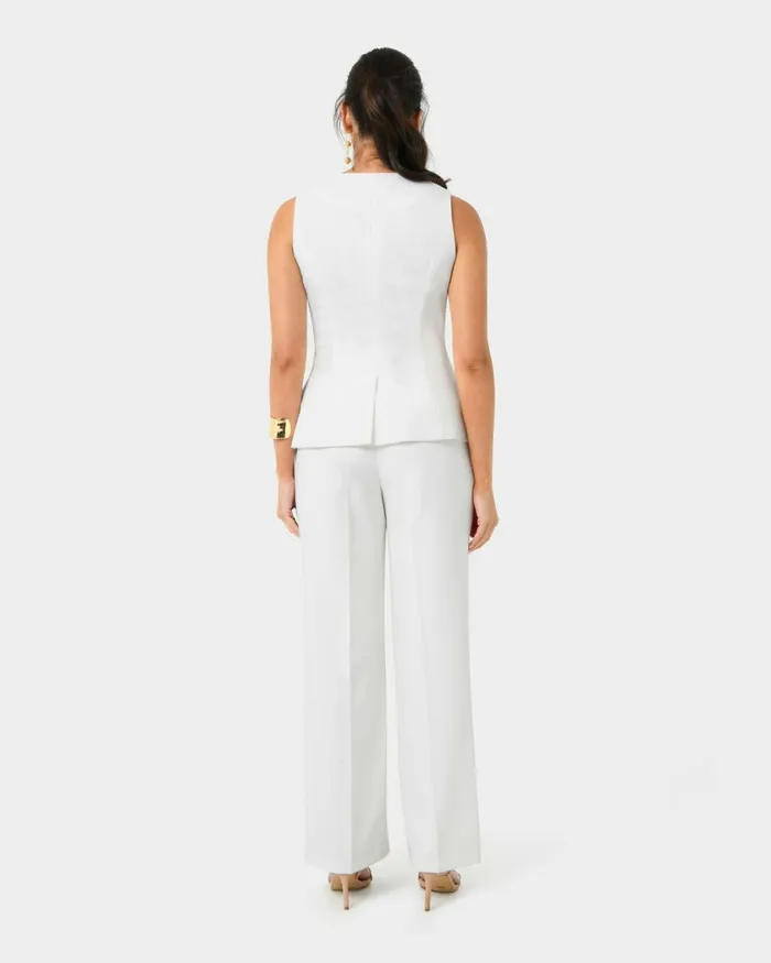 Forcast Nikki Tailored Pants Warm Taupeivoryblack Women HighWaisted Pants