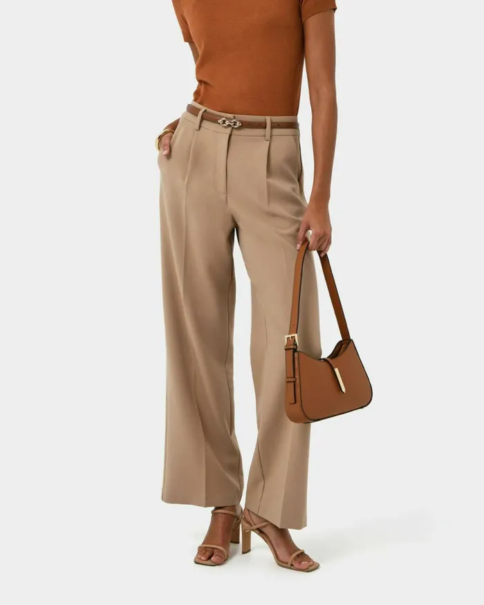 Forcast Nikki Tailored Pants Warm Taupeivoryblack Women HighWaisted Pants