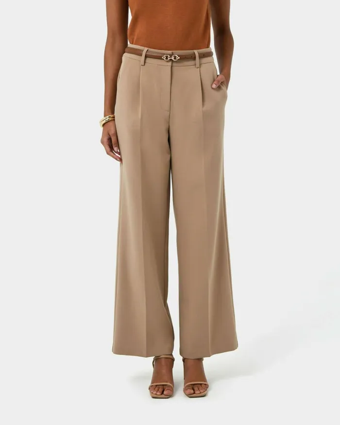 Forcast Nikki Tailored Pants Warm Taupeivoryblack Women HighWaisted Pants