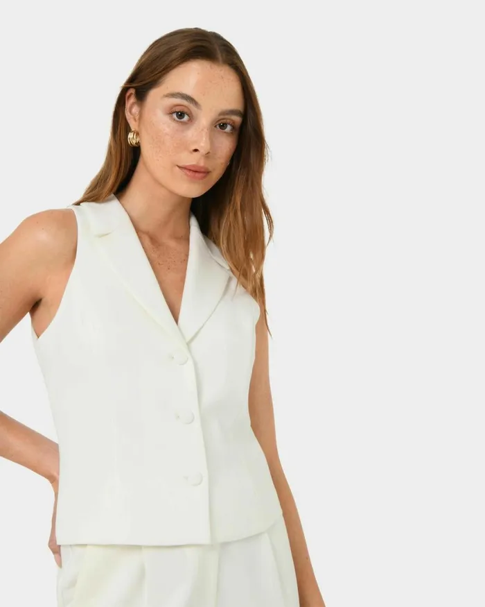 Forcast Nikki Tailored Vest Warm Taupeivoryblack Women TShirts and Tops