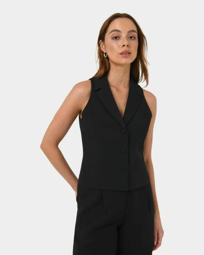 Forcast Nikki Tailored Vest Warm Taupeivoryblack Women TShirts and Tops