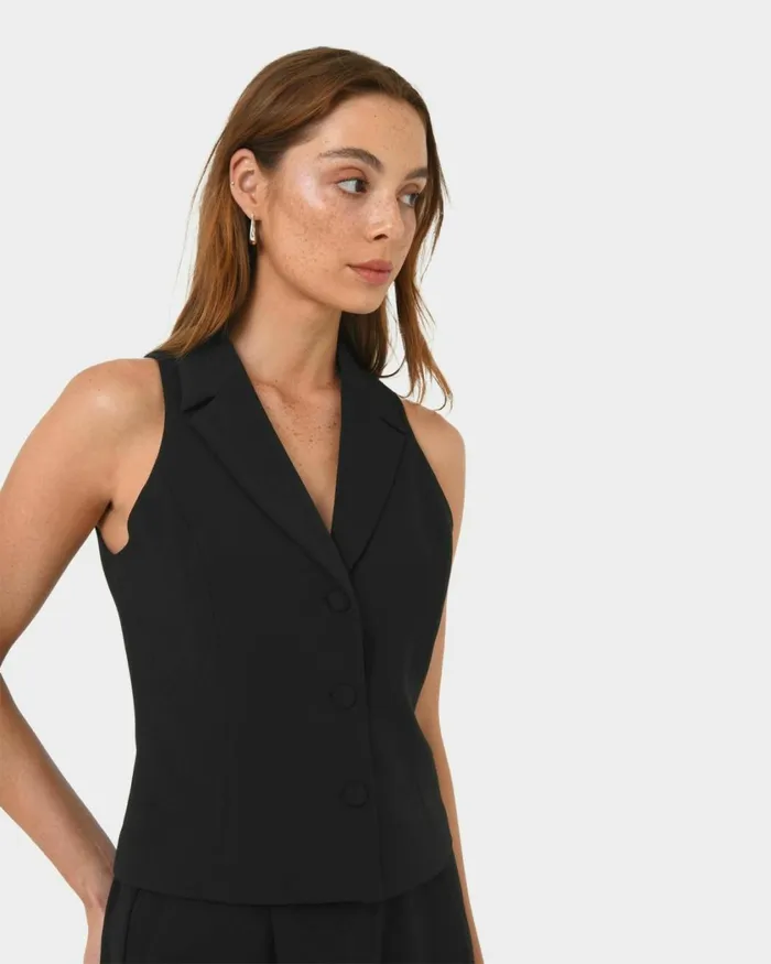 Forcast Nikki Tailored Vest Warm Taupeivoryblack Women TShirts and Tops