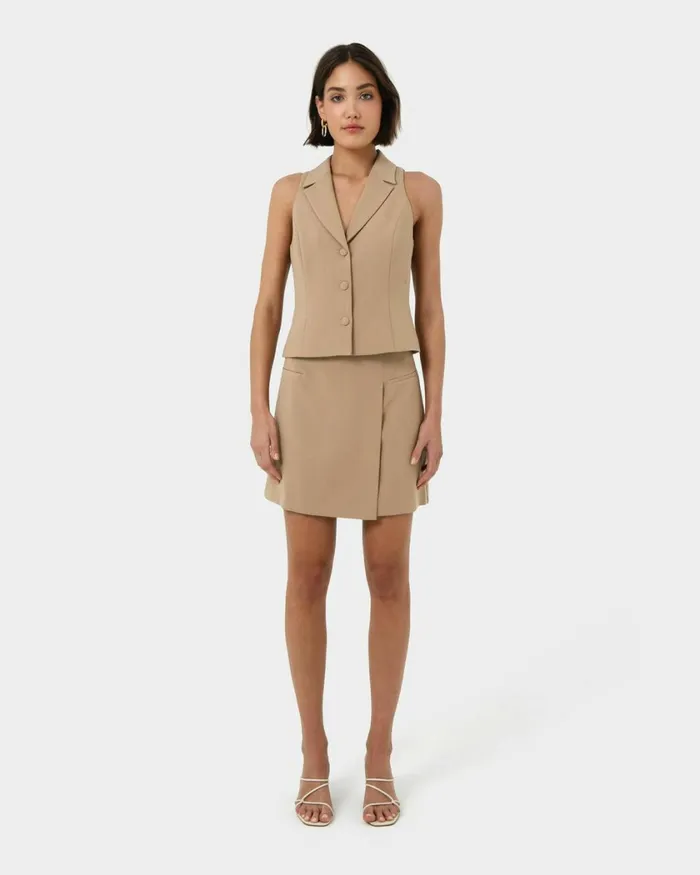 Forcast Nikki Tailored Vest Warm Taupeivoryblack Women TShirts and Tops