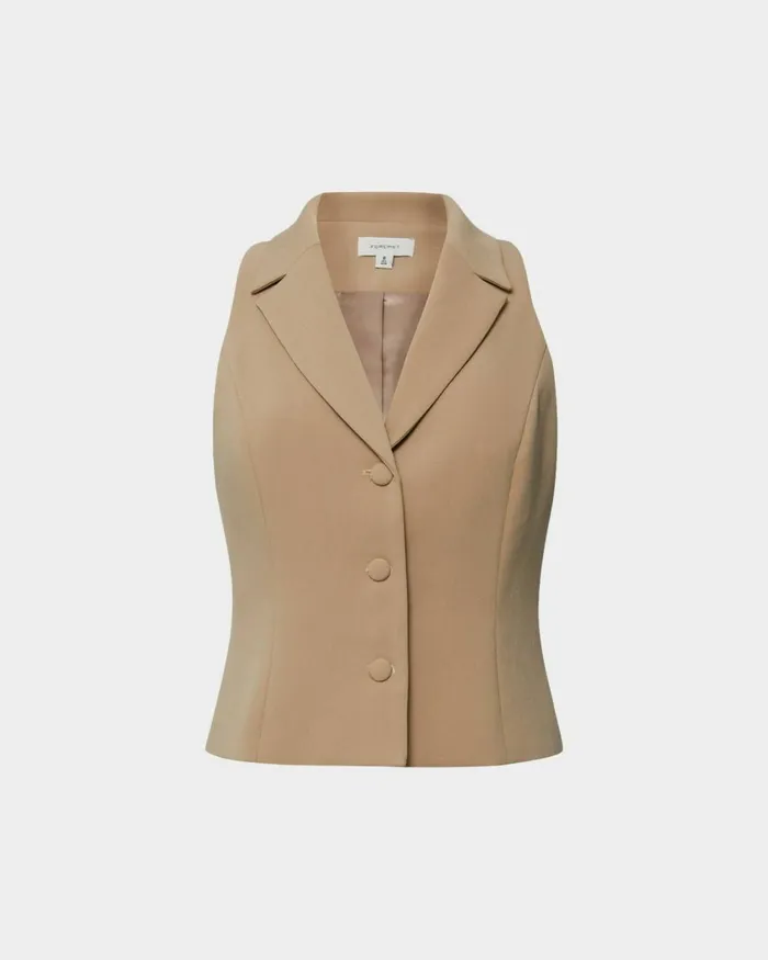 Forcast Nikki Tailored Vest Warm Taupeivoryblack Women TShirts and Tops