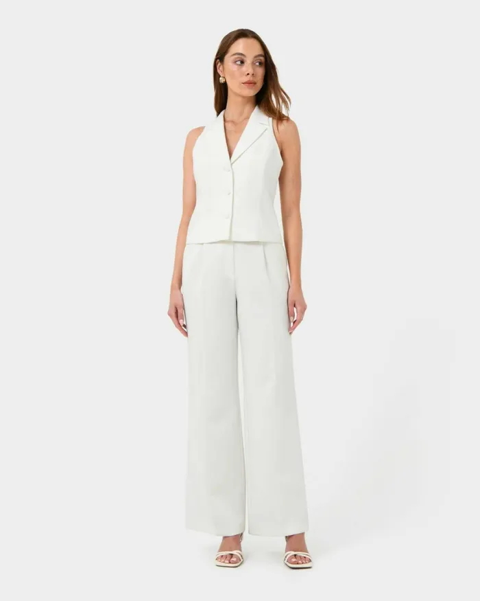 Forcast Nikki Tailored Vest Warm Taupeivoryblack Women TShirts and Tops
