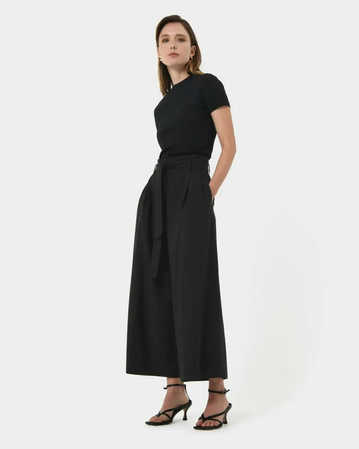 Forcast Novah Paper Bag Waist Culotte Black Women Cropped Pants