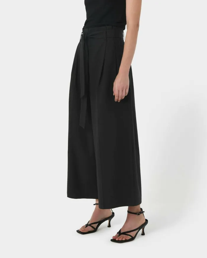 Forcast Novah Paper Bag Waist Culotte Black Women Cropped Pants