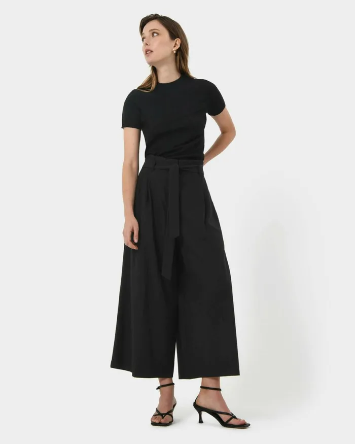Forcast Novah Paper Bag Waist Culotte Black Women Cropped Pants