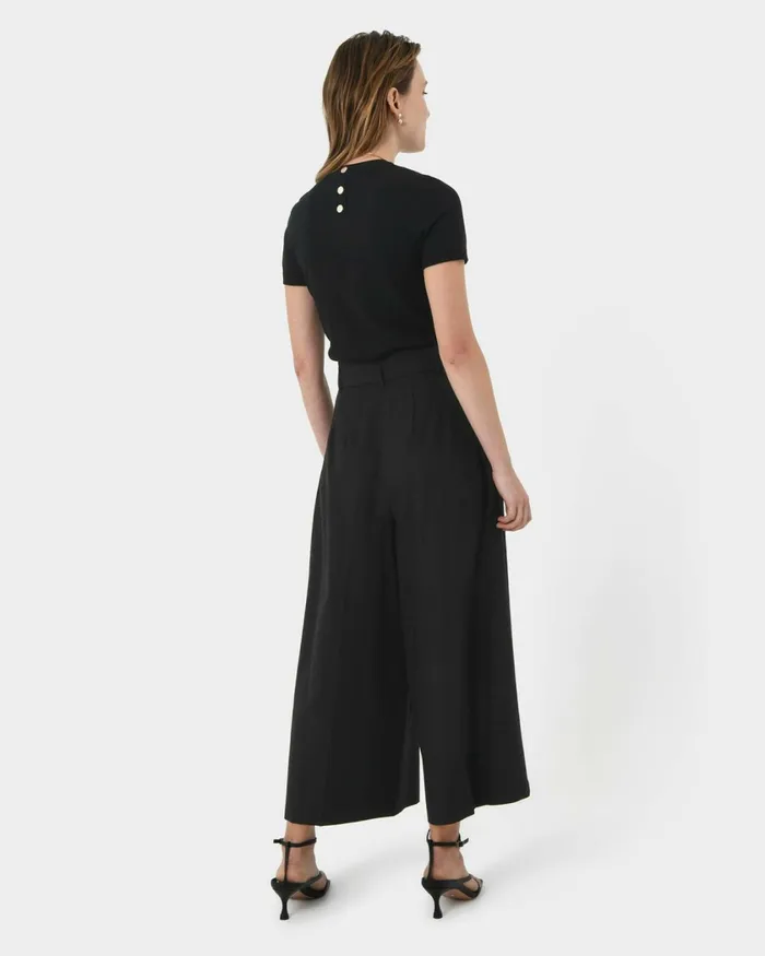 Forcast Novah Paper Bag Waist Culotte Black Women Cropped Pants