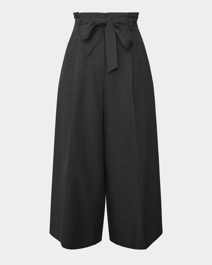 Forcast Novah Paper Bag Waist Culotte Black Women Cropped Pants