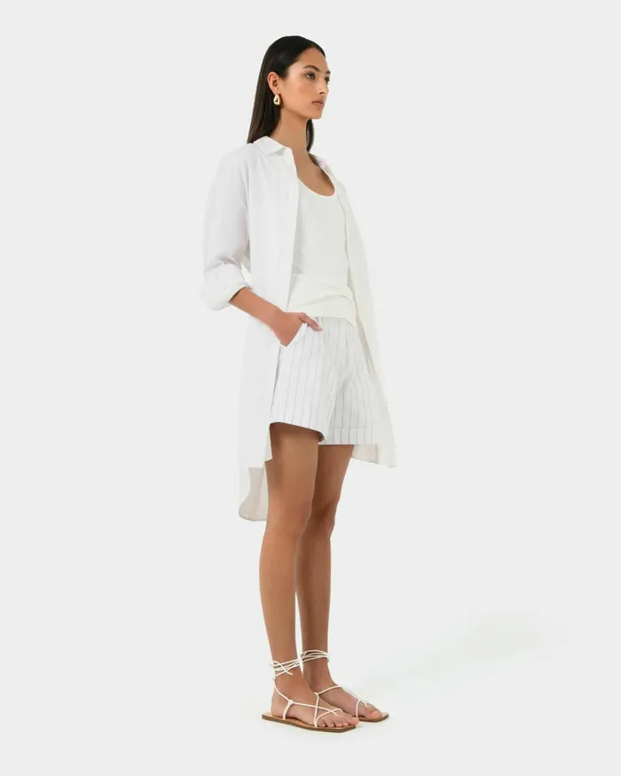 Forcast Oakley Cotton Tie Shirt Dress White Women Midi Dresses