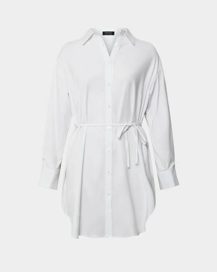 Forcast Oakley Cotton Tie Shirt Dress White Women Midi Dresses