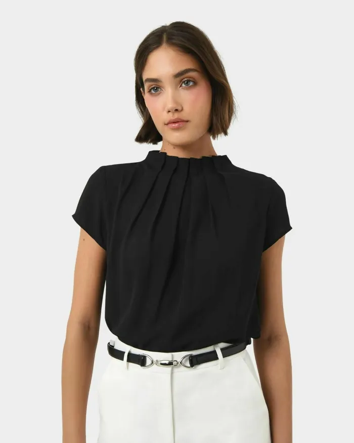 Forcast Olivia Pleated High Neck Top Eggshellpastel Peachwineivoryblack Women TShirts and Tops Forcast Olivia Pleated High Neck Top Eggshellpastel Peachwineivoryblack Women TShirts and Tops