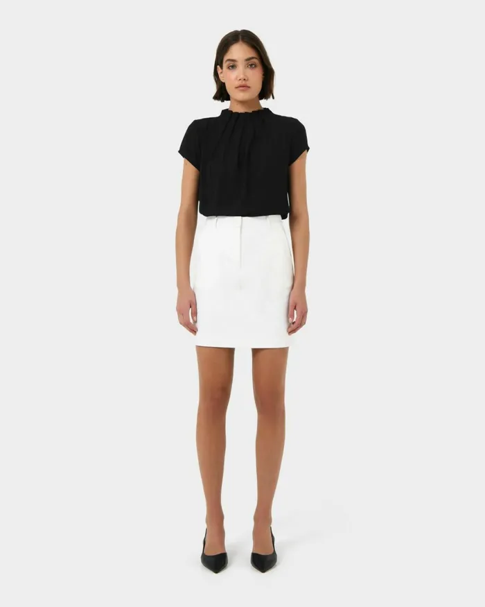 Forcast Olivia Pleated High Neck Top Eggshellpastel Peachwineivoryblack Women TShirts and Tops