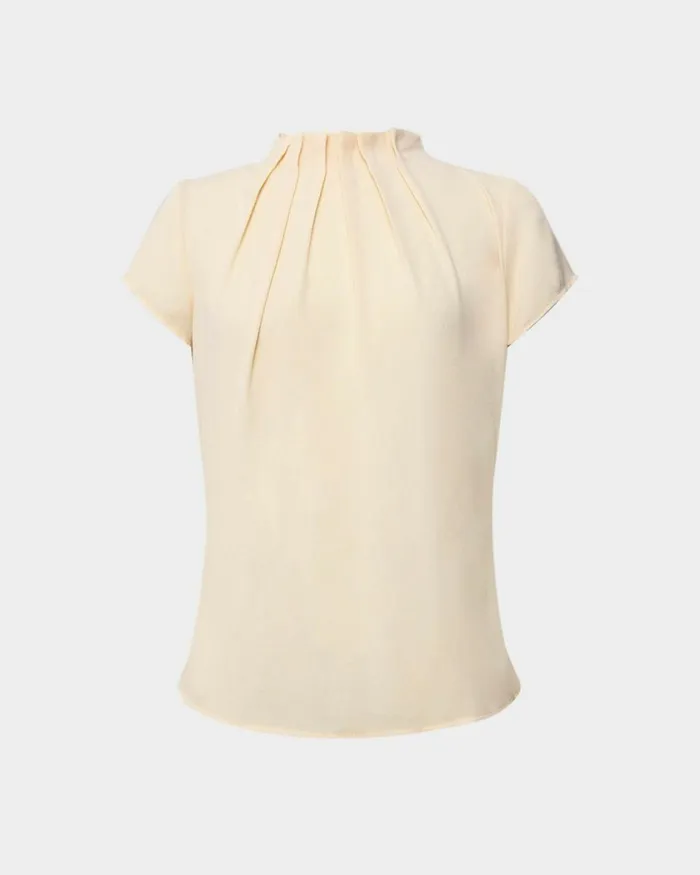 Forcast Olivia Pleated High Neck Top Eggshellpastel Peachwineivoryblack Women TShirts and Tops