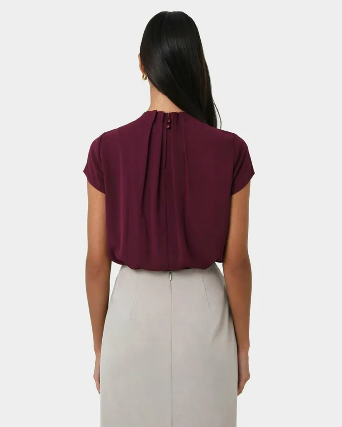 Forcast Olivia Pleated High Neck Top Eggshellpastel Peachwineivoryblack Women TShirts and Tops