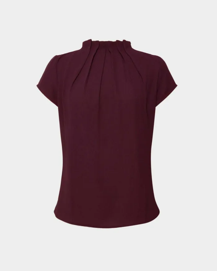 Forcast Olivia Pleated High Neck Top Eggshellpastel Peachwineivoryblack Women TShirts and Tops