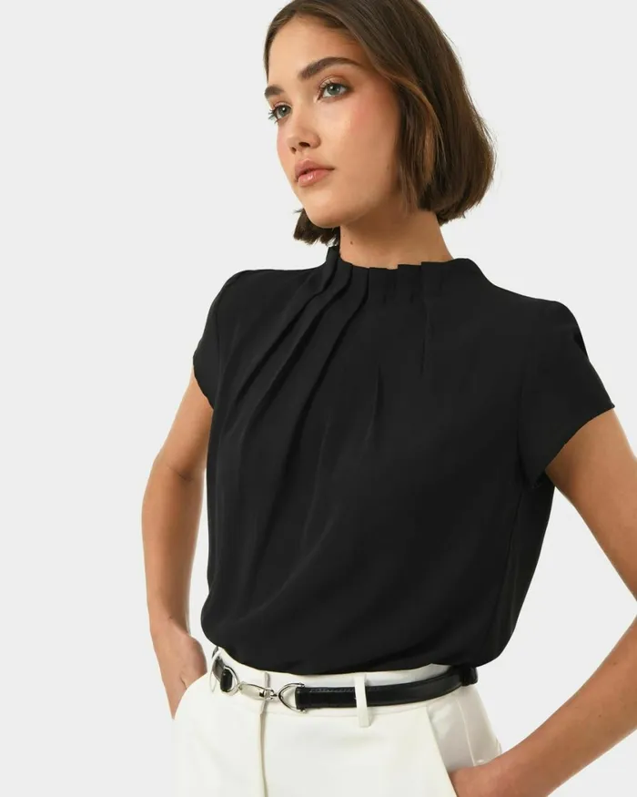 Forcast Olivia Pleated High Neck Top Eggshellpastel Peachwineivoryblack Women TShirts and Tops