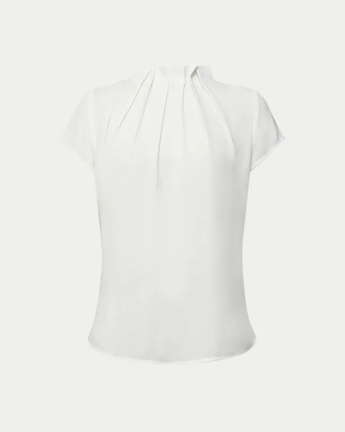 Forcast Olivia Pleated High Neck Top Eggshellpastel Peachwineivoryblack Women TShirts and Tops