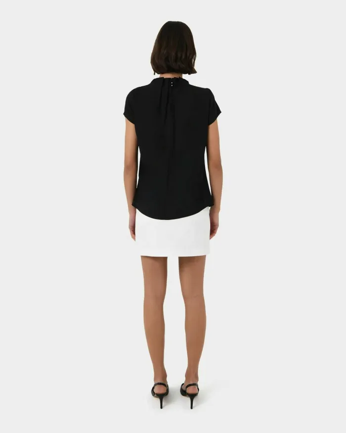 Forcast Olivia Pleated High Neck Top Eggshellpastel Peachwineivoryblack Women TShirts and Tops