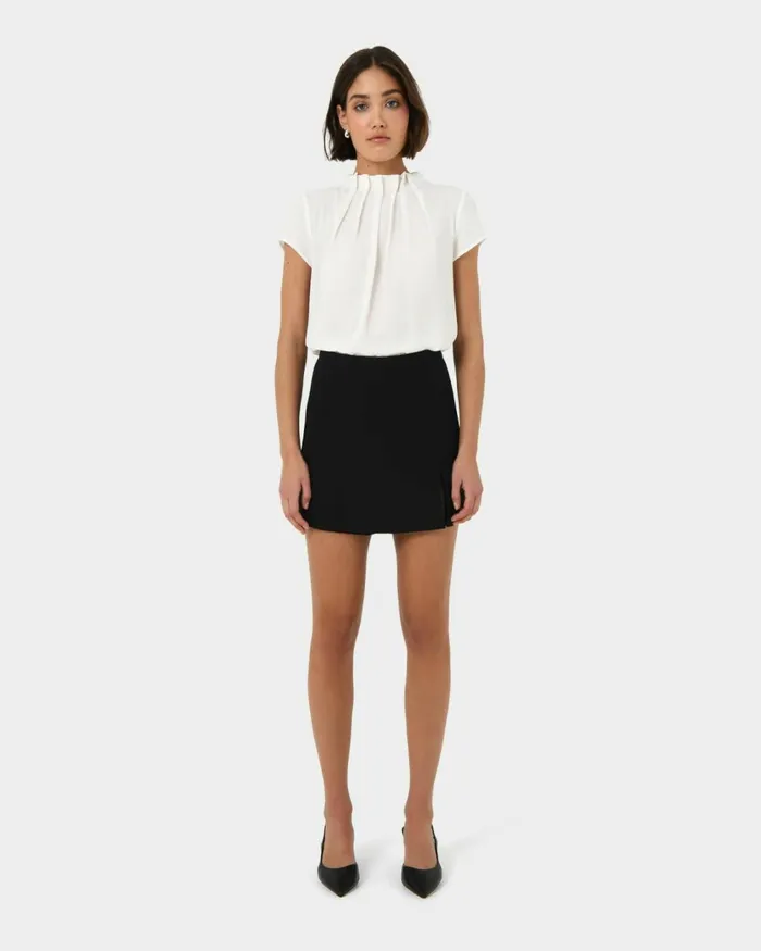 Forcast Olivia Pleated High Neck Top Eggshellpastel Peachwineivoryblack Women TShirts and Tops