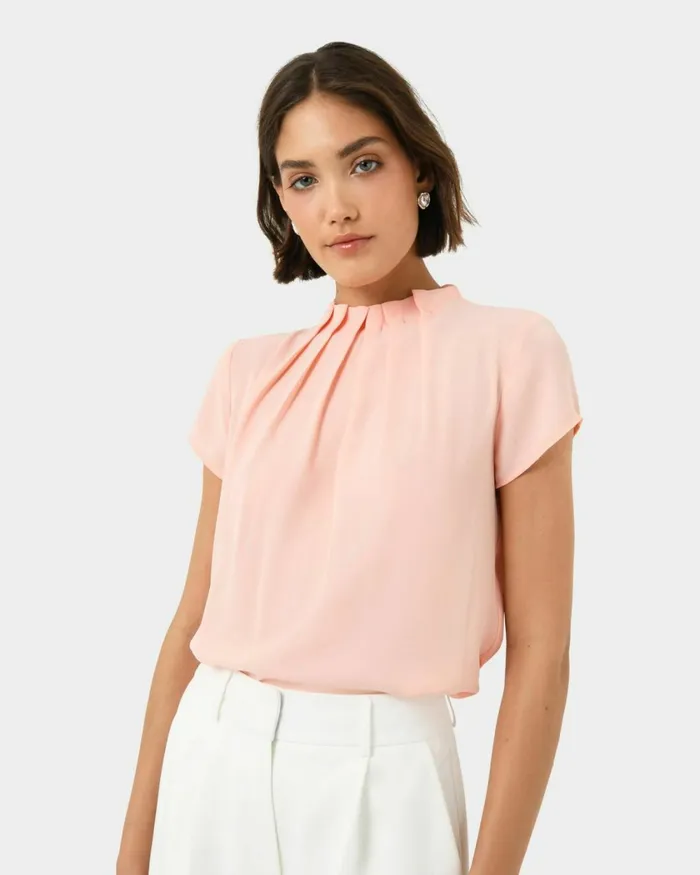 Forcast Olivia Pleated High Neck Top Eggshellpastel Peachwineivoryblack Women TShirts and Tops