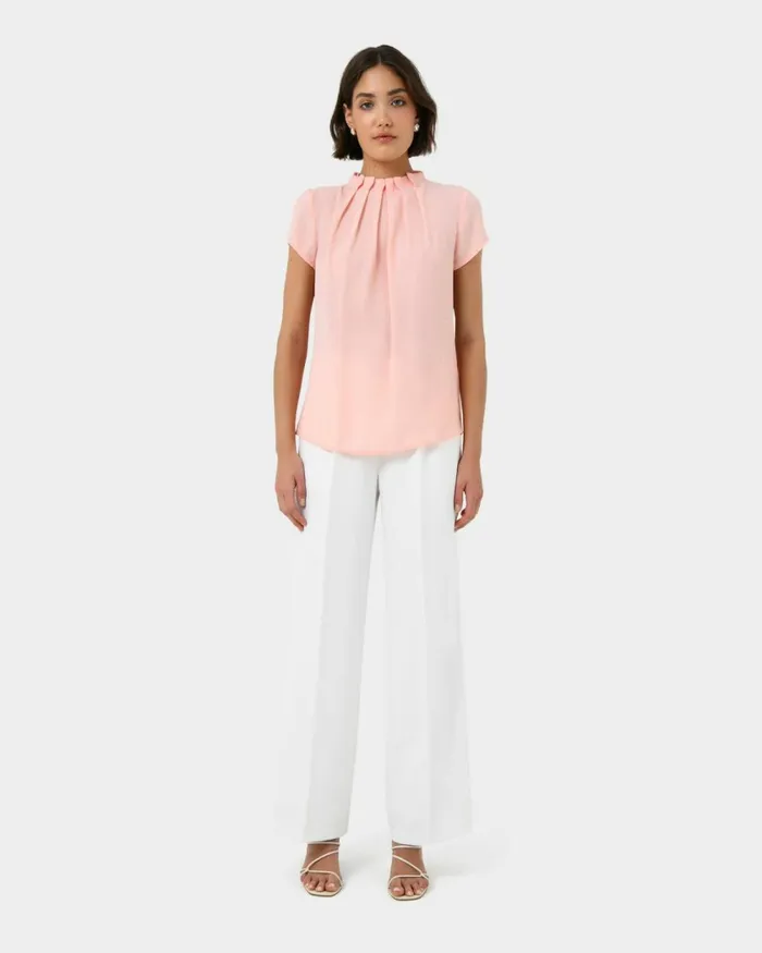 Forcast Olivia Pleated High Neck Top Eggshellpastel Peachwineivoryblack Women TShirts and Tops