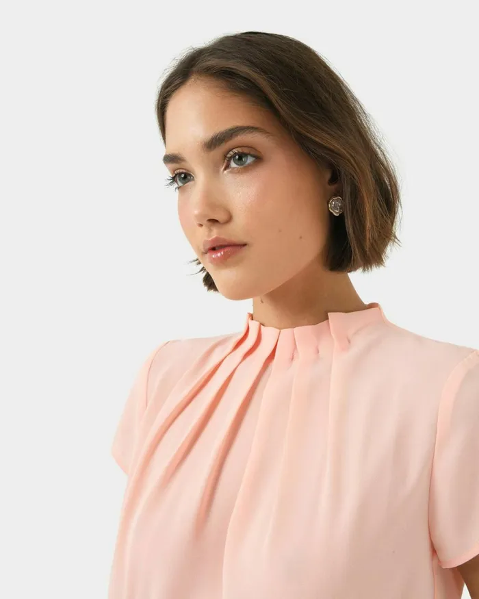 Forcast Olivia Pleated High Neck Top Eggshellpastel Peachwineivoryblack Women TShirts and Tops