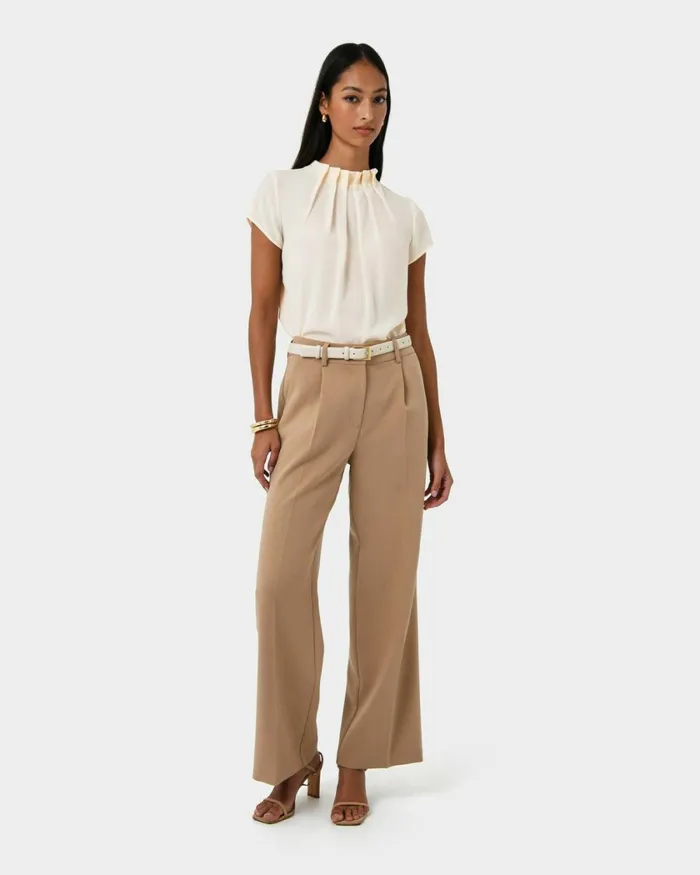 Forcast Olivia Pleated High Neck Top Eggshellpastel Peachwineivoryblack Women TShirts and Tops