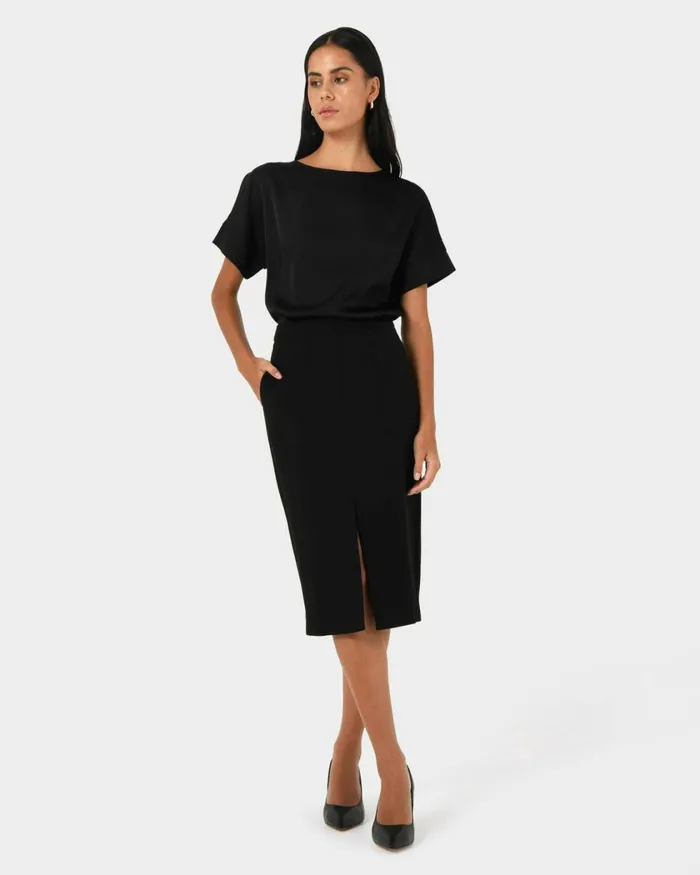 Forcast Orlanda Front Slit Skirt Black Women Midi and Maxi Skirts