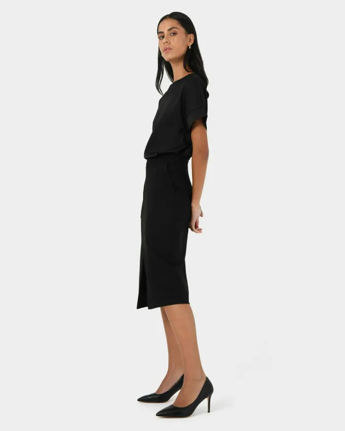Forcast Orlanda Front Slit Skirt Black Women Midi and Maxi Skirts