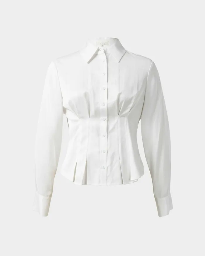 Forcast Paige Gathered Shirt Ivoryblack Women Long Sleeve Tops