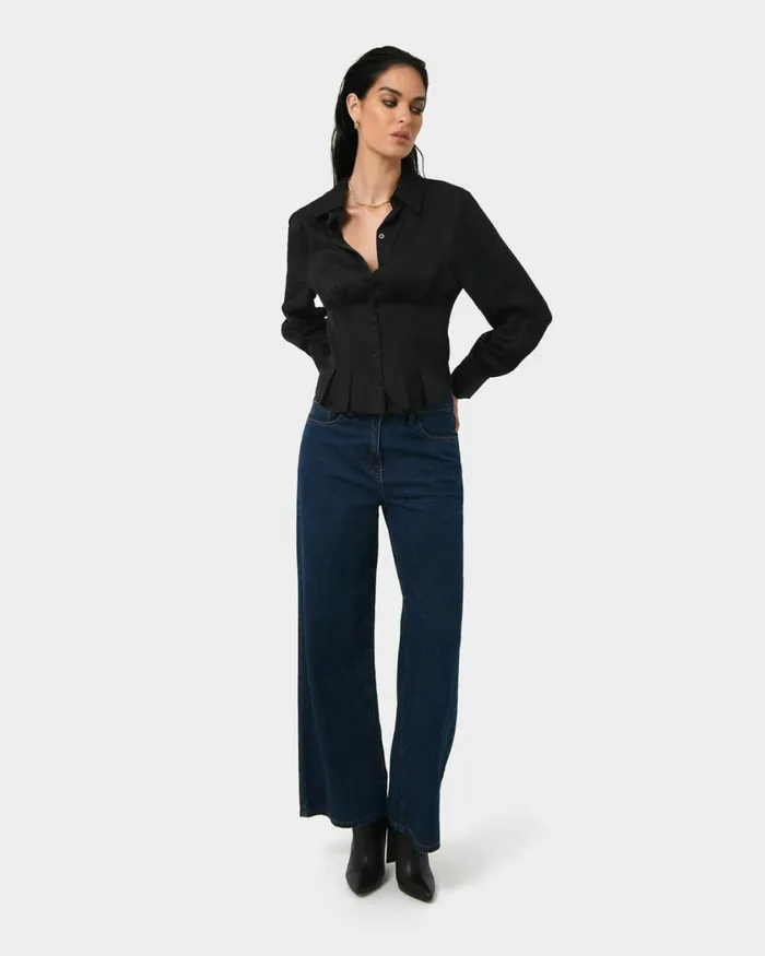 Forcast Paige Gathered Shirt Ivoryblack Women Long Sleeve Tops