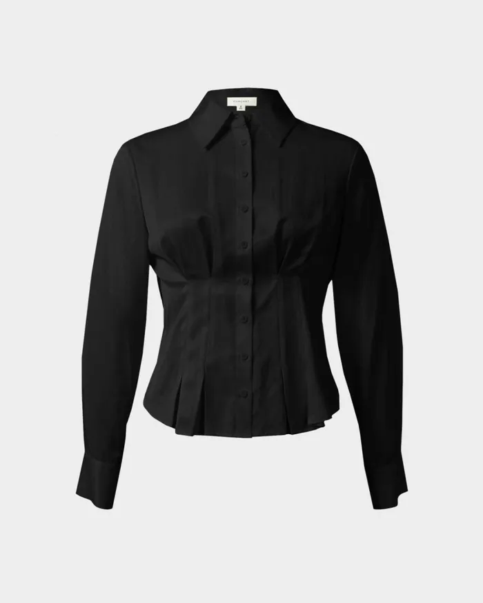 Forcast Paige Gathered Shirt Ivoryblack Women Long Sleeve Tops