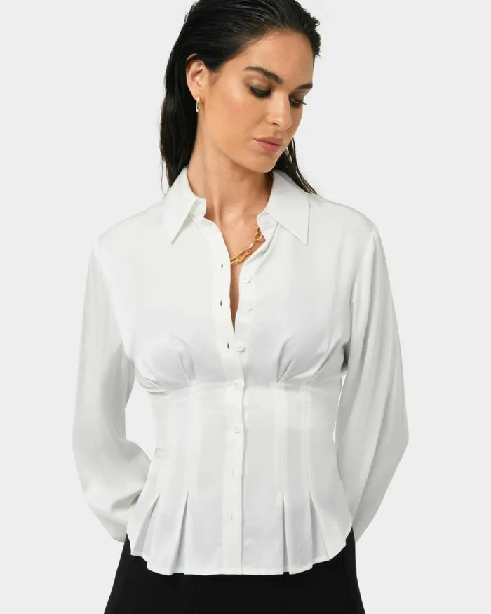 Forcast Paige Gathered Shirt Ivoryblack Women Long Sleeve Tops