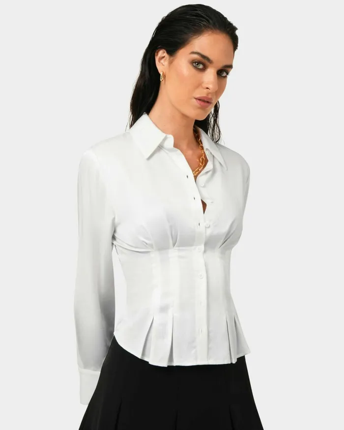 Forcast Paige Gathered Shirt Ivoryblack Women Long Sleeve Tops