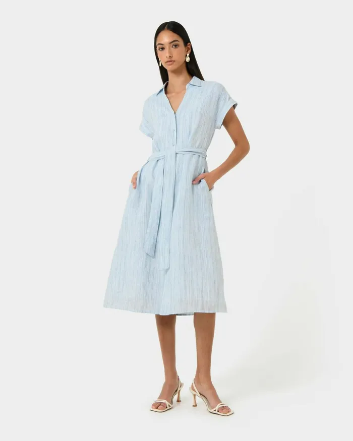Forcast Paris Linen Midi Dress Women Midi Dresses