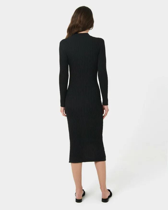 Forcast Payton Long Sleeve Knit Dress Sepiablack Women Midi Dresses